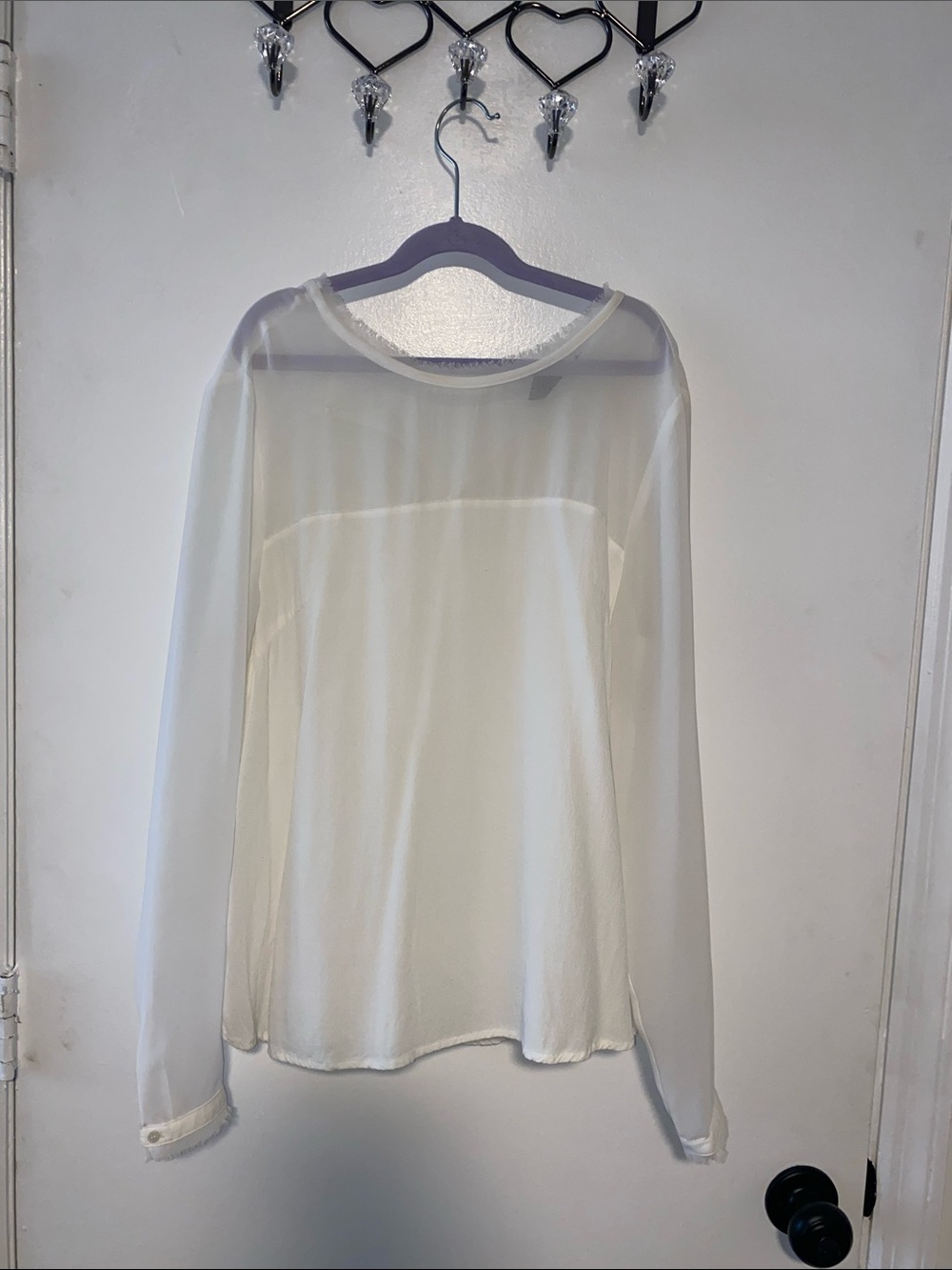 H&M Cream Sheer Mixed Media Long Sleeve Blouse Size 8